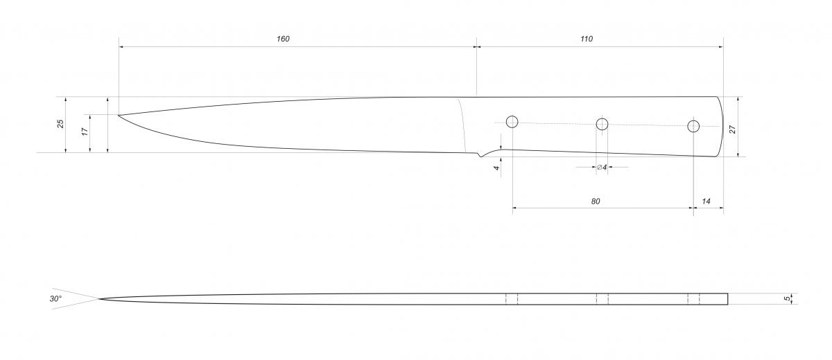 Чертеж ножа стилетто