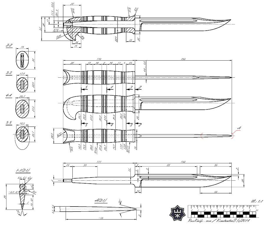 Чертеж кинжала с размерами